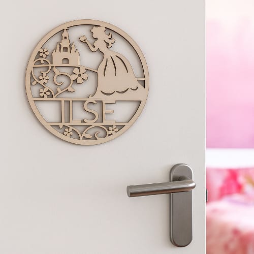 Houten naambordje design prinses - op maat gemaakt met jouw eigen naam