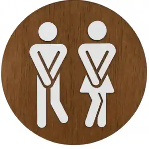 Houten handgemaakte bordjes voor op de wc deur - walnoot look met witte figuren