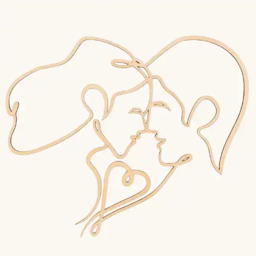 Houten Wanddecoratie Koppel – Romantisch Line Art Design (30x28cm)