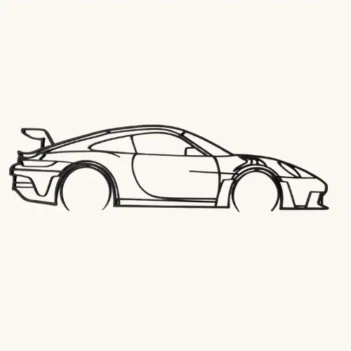 Mooie hout uitgesneden Porsche 911 GT3 RS uit 6mm populierenhout - zwart